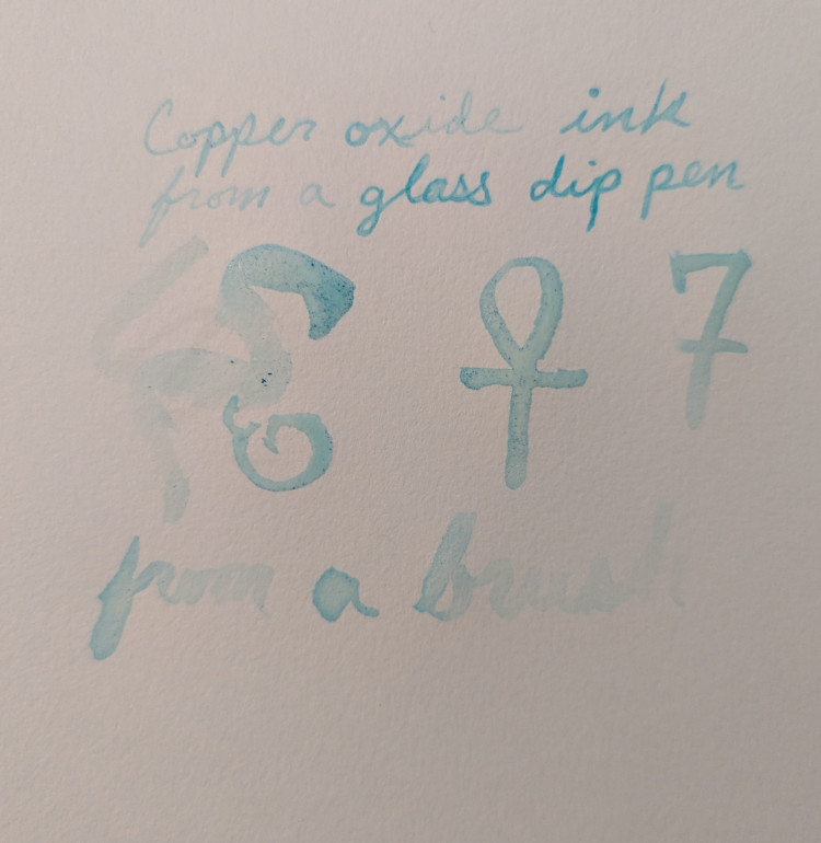 a writing sample made with copper oxide ink